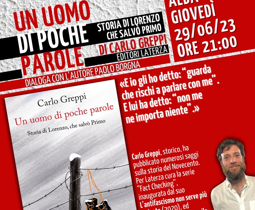 P. Borgna presenta  Un uomo di poche parole di C. Greppi –  Alba – 29 giugno 2023