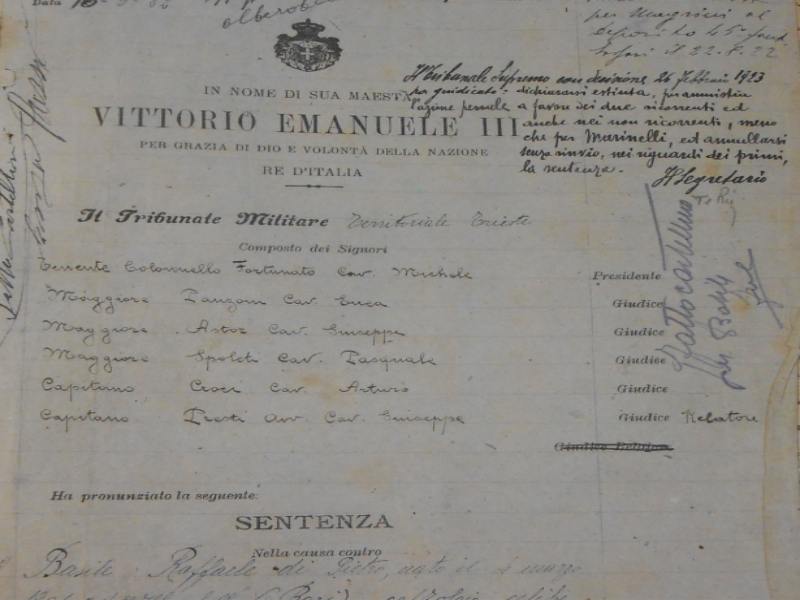 Giustizia militare nella prima metà del Novecento. Ricerche storiche, archivi e metodi interdisciplinari – Convegno
